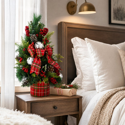 Pre-Lit Tabletop Christmas Tree with 30 LED Lights & Timer 24 Inch Artificial PVC Pine Tabletop Christmas Tree
