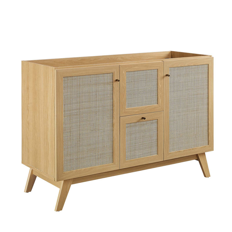 Soma 47'' Oak Freestanding Double Bathroom Vanity with Rattan Weave