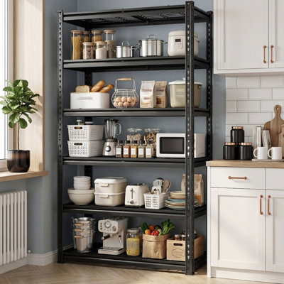 40" W x 16" D Heavy-Duty Steel Mesh Garage Shelving Adjustable Shelving Unit with Rolled-Edge Frame for Garage, Pantry, Basement Black
