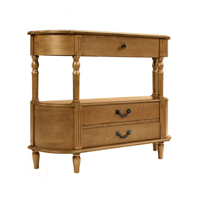 Retro Curved Wood Console Table With 3 Drawers, 43'' Entry Table With Storage Shelf, Sofa Table Behind Couch With Solid Wood Legs For Living Room Hallway