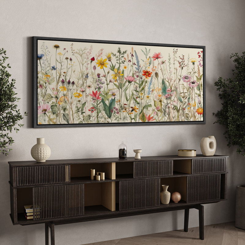 Aquarelle de fleurs sauvages vibrantes, H 30 po x l 60 po, Noir, noir, noir, noir