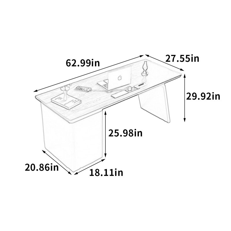 Bureau en bois massif exquis et élégant, H 29,92 po x l 62,99 po x P 27,55 po