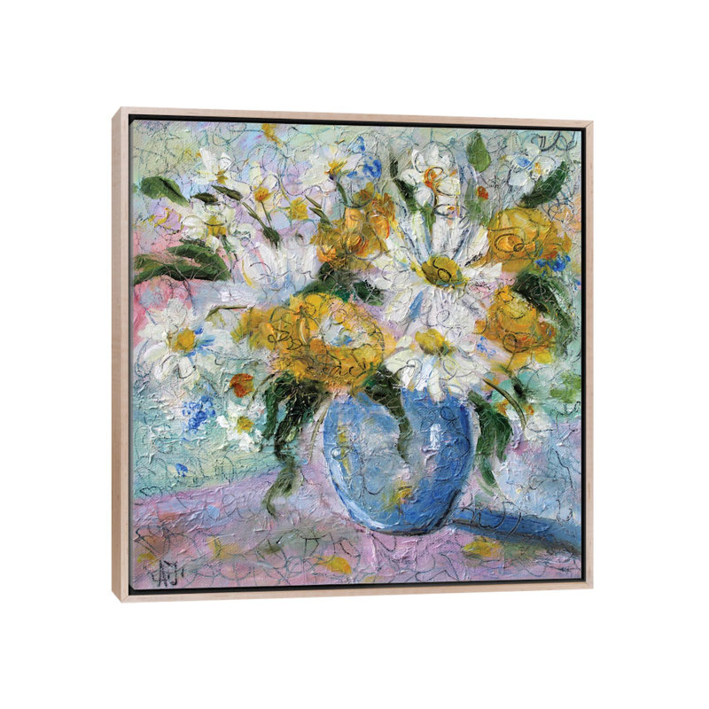 Bouquet de champ marguerites - reproduction d'art murale - toile encadrée, Beige