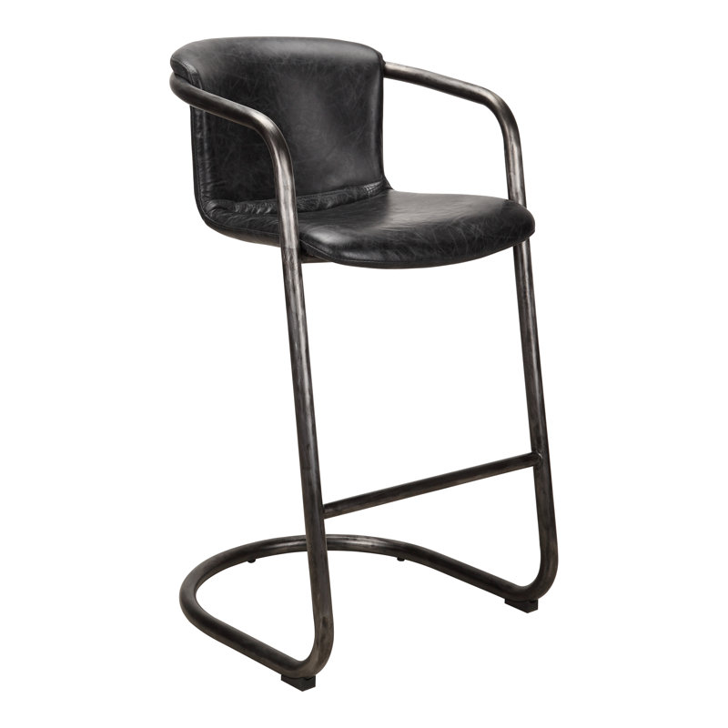 Tabouret de bar et de comptoir Higbee, Tabouret de bar (siège d'une hauteur de 29 po), Cuir véritable noir