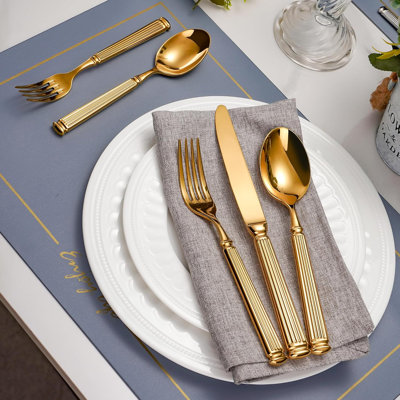 60-Piece Heavy Duty 18/10 Stainless Steel Flatware Set For 12, Extra Thick Gold Silverware With Marble Pillar Handle, Dishwasher Safe For Weddings, Gifts And Everyday Use