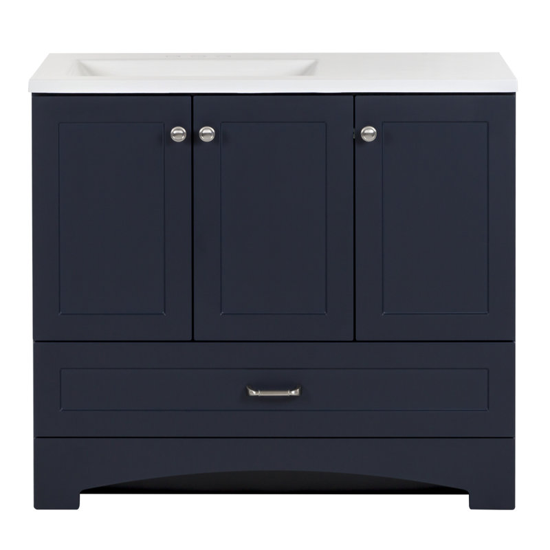 Spring Mill Emlyn 36.5" Free Standing Single Bathroom Vanity with Cultured Marble Top, Deep Blue