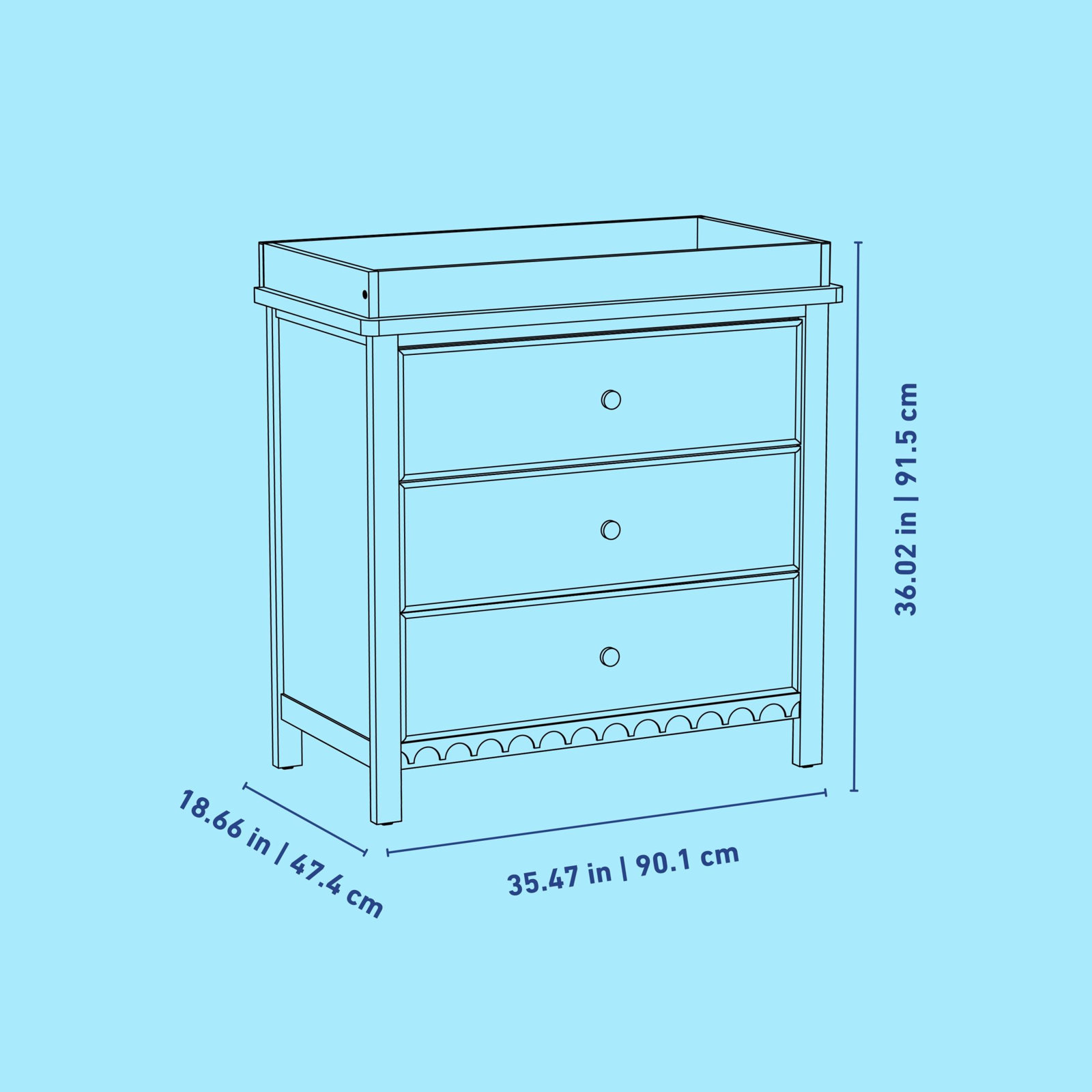 Sasha 3-Drawer Changing Table Dresser, Hazelnut