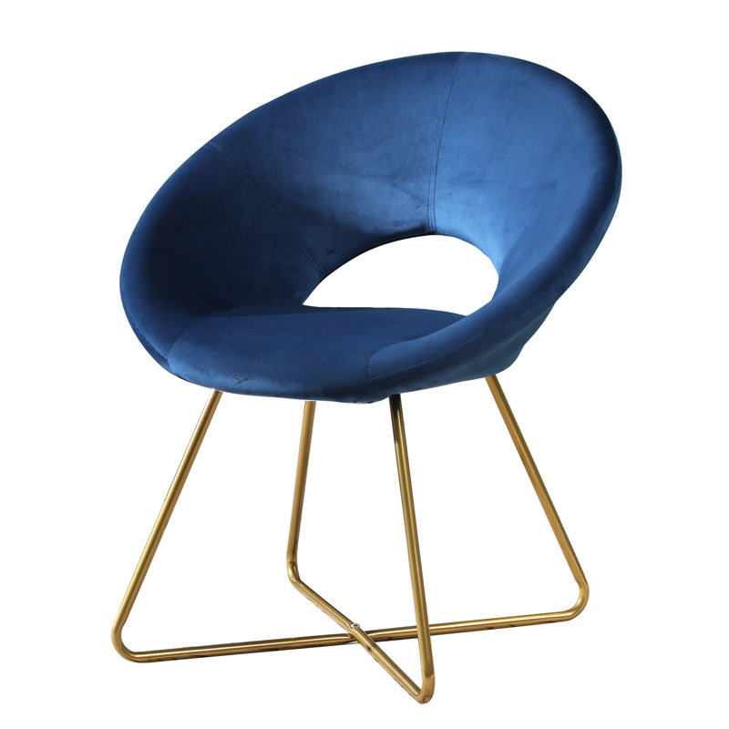 Attrayante chaise en velours soyeux avec base de traîneau de ton or, Bleu