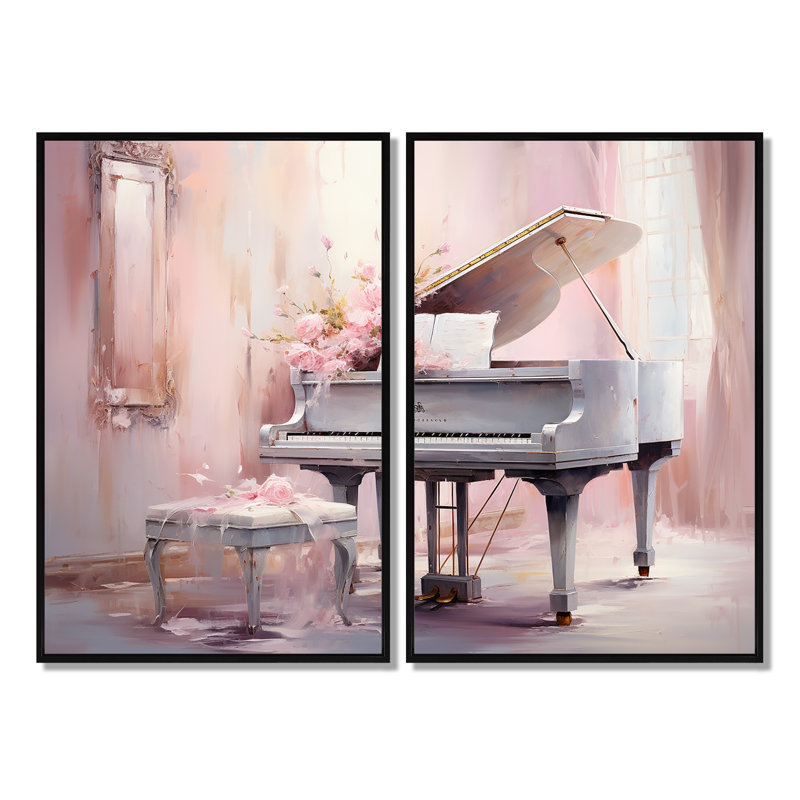 Jeu de piano rose pastel - impressions sur toile traditionnelles, Noir, H 36 po x l 48 po, Impression encadrée flottante