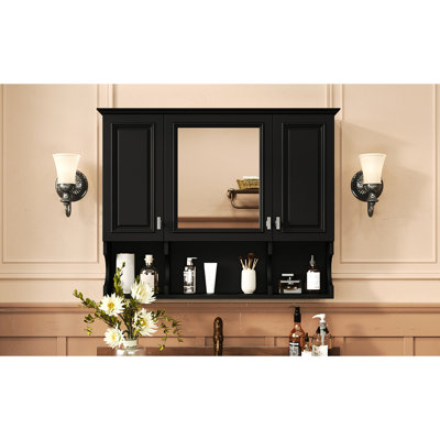 35'' X 28'' Wall - Mounted Mirror Cabinet For Bathroom, Bedroom Or Living Room, With High Definition Reflection And Open Shelves Quick Access Featuring Adjustable Shelving