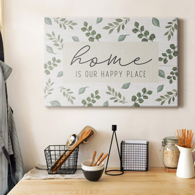 Home is our Happy Place, toile tendue avec châssis de qualité supérieure - prête à être accrochée