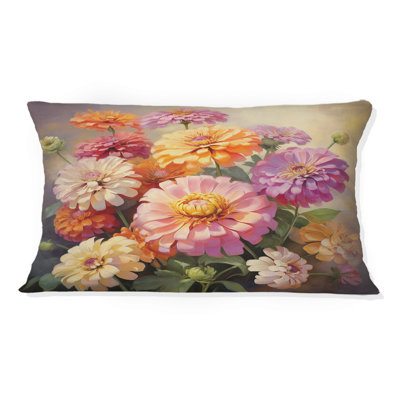 Colorful Zinnias Romantic Impression IV - Zinnias Printed Throw Pillow