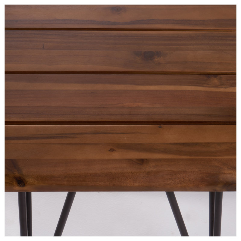 Ensemble de 3 tables basses industrielles avec 2 tables d'appoint, structure en bois d'acacia et en métal, finition teck