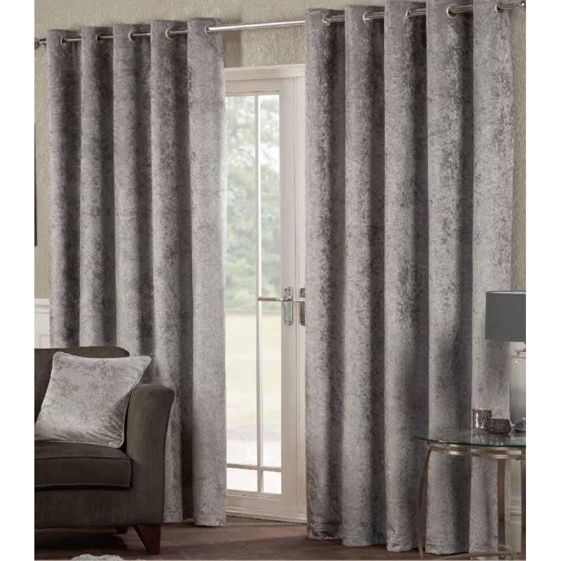 Eleanora Crushed Velvet Eyelet Panels, Silver, Width 229 x Drop 229 cm