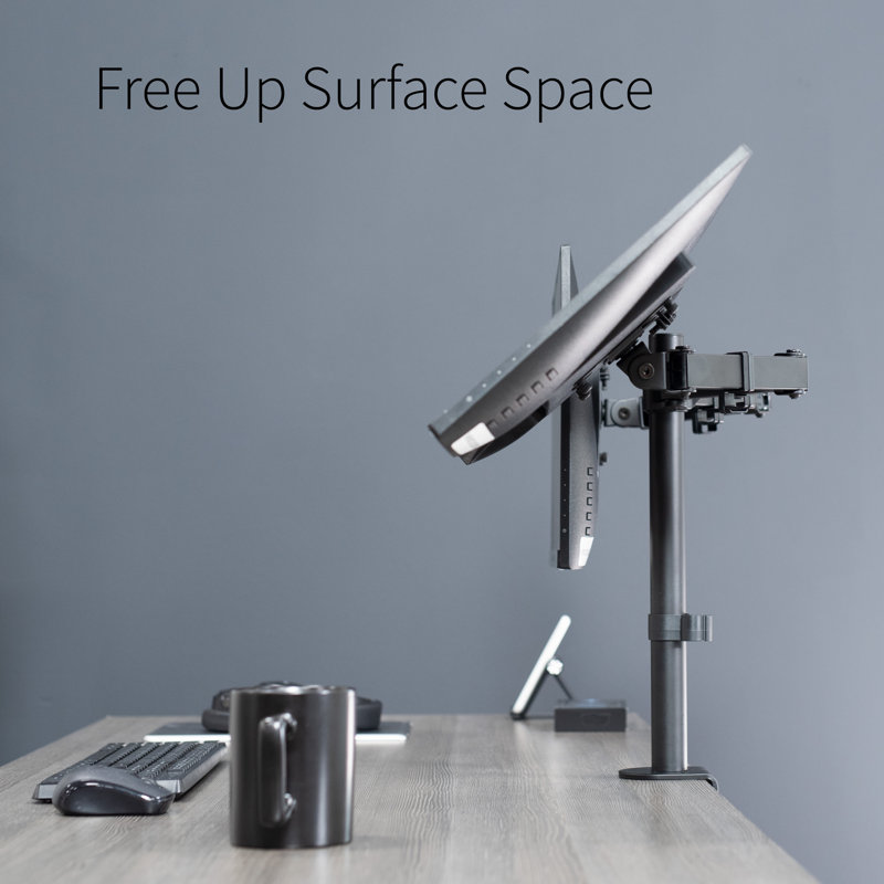 Black Adjustable Dual Monitor Desk Mount with Steel and Aluminum