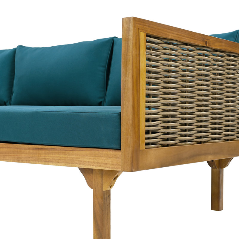 3 SEATER DAYBED WITH RATTAN ARMS, Teal