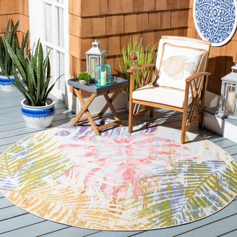 Liddle Performance Floral Indoor/Outdoor Area Rug, Round 6'7"