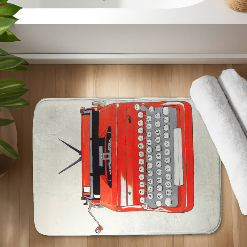 Red typewritter machine Bath Mat with Non-Slip Backing - Quick Dry Memory Foam Bathroom Rug - Absorbent - Modern Plush Spa-Style - Machine Washable