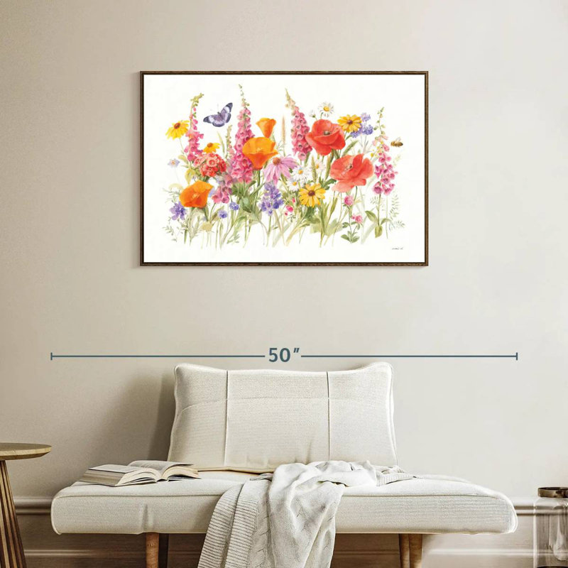 Fleurs sauvages en fleurs, 31 po x 21 po, Cadre flottant noyer