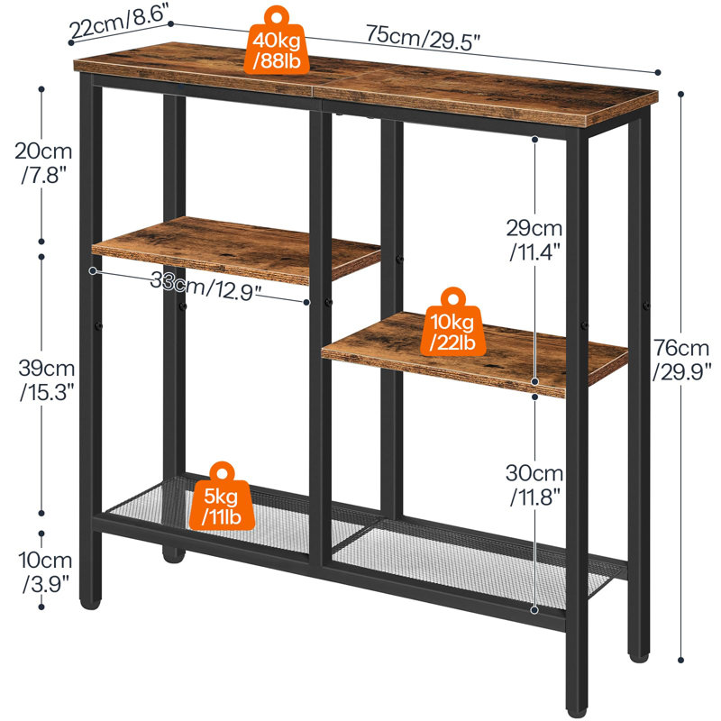 Dadash 29.5" Small Console Table with Metal Mesh Shelf, Rustic Brown