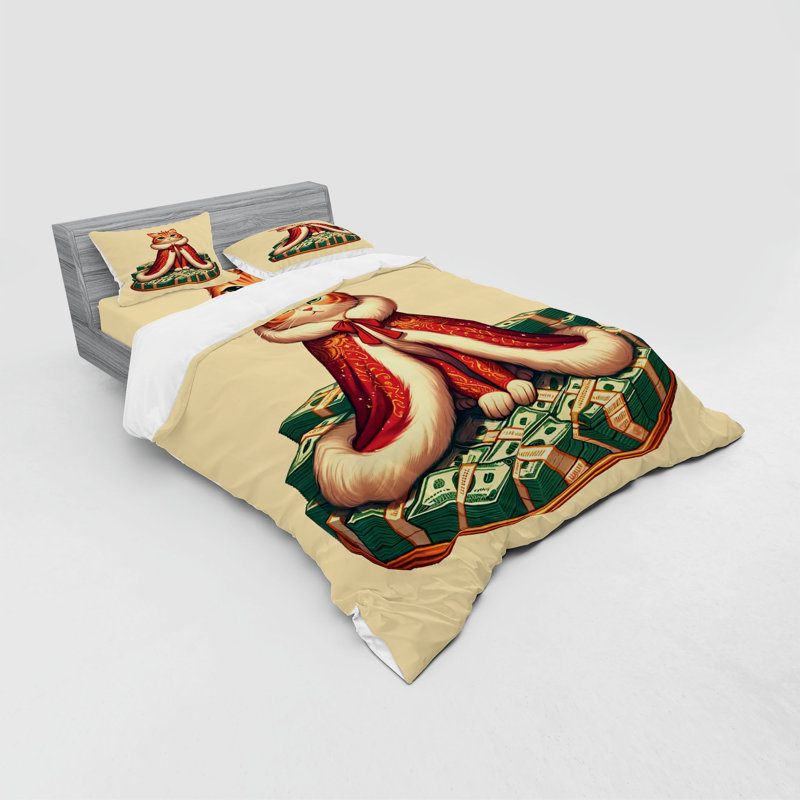 Ensemble de literie pour chat Ambesonne et crème vert chasseur orange, Housse de couette très grand lit californien + 3