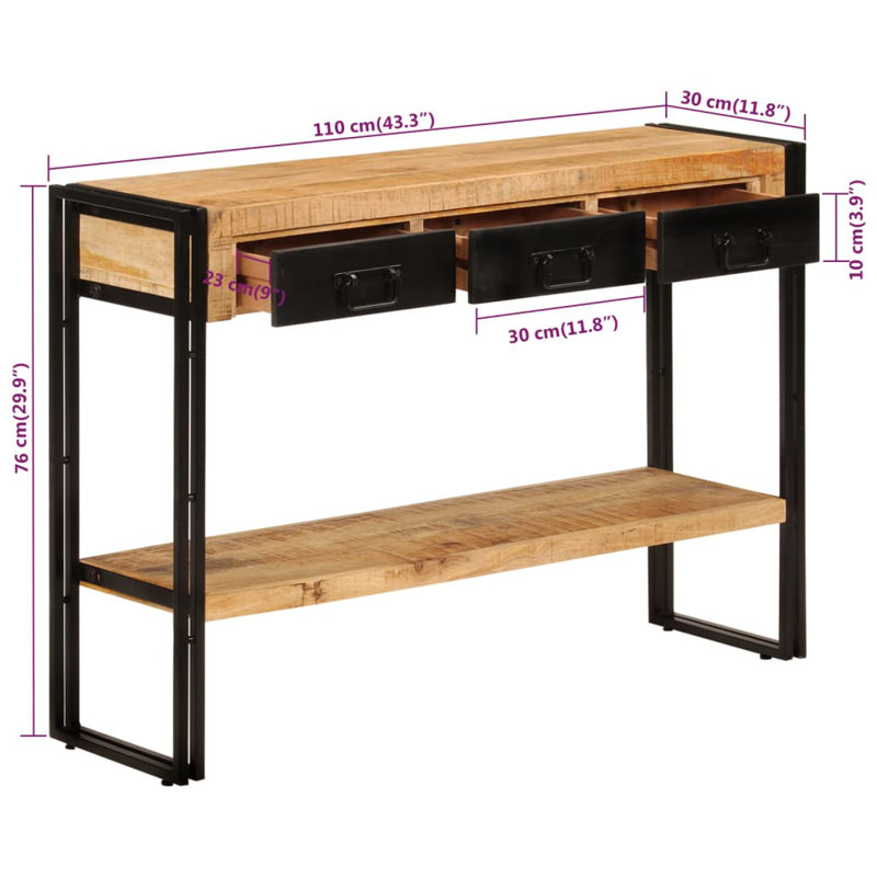 Abhithi 110cm Solid Wood Top Console Table