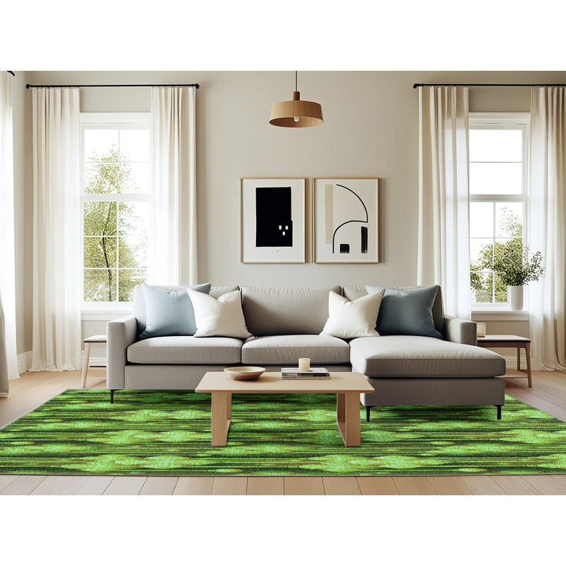 Tapis vert à motif abstrait, Rectangle 6 pi x 9 pi