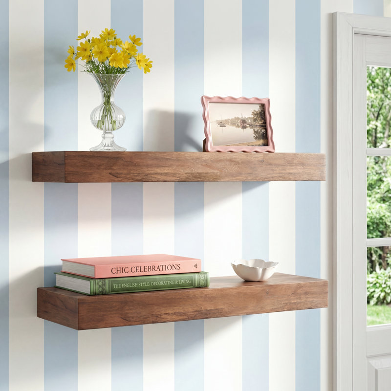 Jeremiah Wood Picture Ledge Floating Shelf, Rustic Brown, 2.3" H x 24" W x 8" D