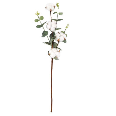  Fake Artificial Flowers for Home Decor 1PCS Cotton Stems 4 Cotton Heads Cotton Bouquet Leaves Leaves for Home Farmh
