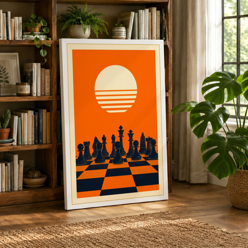 Sun and Chessmen Retro - Wrapped Canvas, Sage Border, 24x16 - 61.0 x 40.6 cm