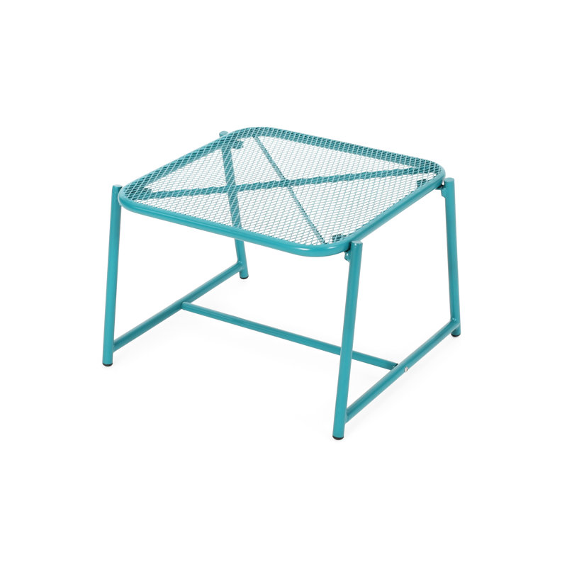 Table d'appoint moderne pour l'extérieur - H 12,97 po, couleur sarcelle, plateau en filet, style extérieur