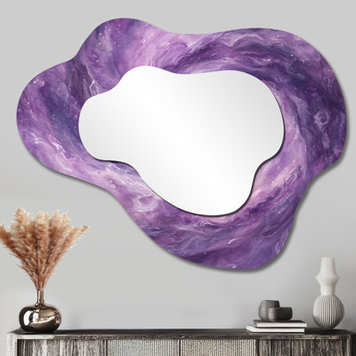 Miroir mural abstrait et irrégulier - Vortex mauve de planètes dans l'espace, impression sur métal