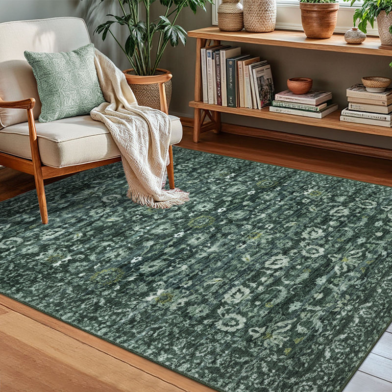 Tapis vert antidérapant lavable à la machine, Dark Green, Rectangulaire 3 pi x 5 pi