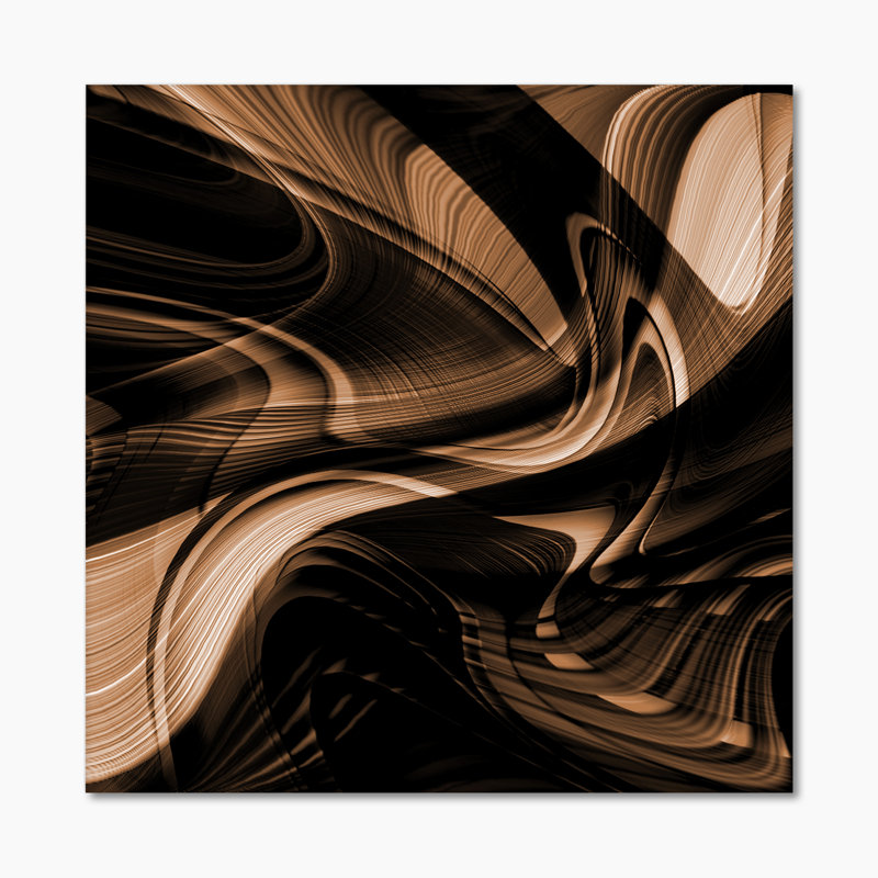 Art abstrait abstrait vague brune - art mural moderne sur toile, H 36 po x l 36 po x P 1,5 po, Toile tendue