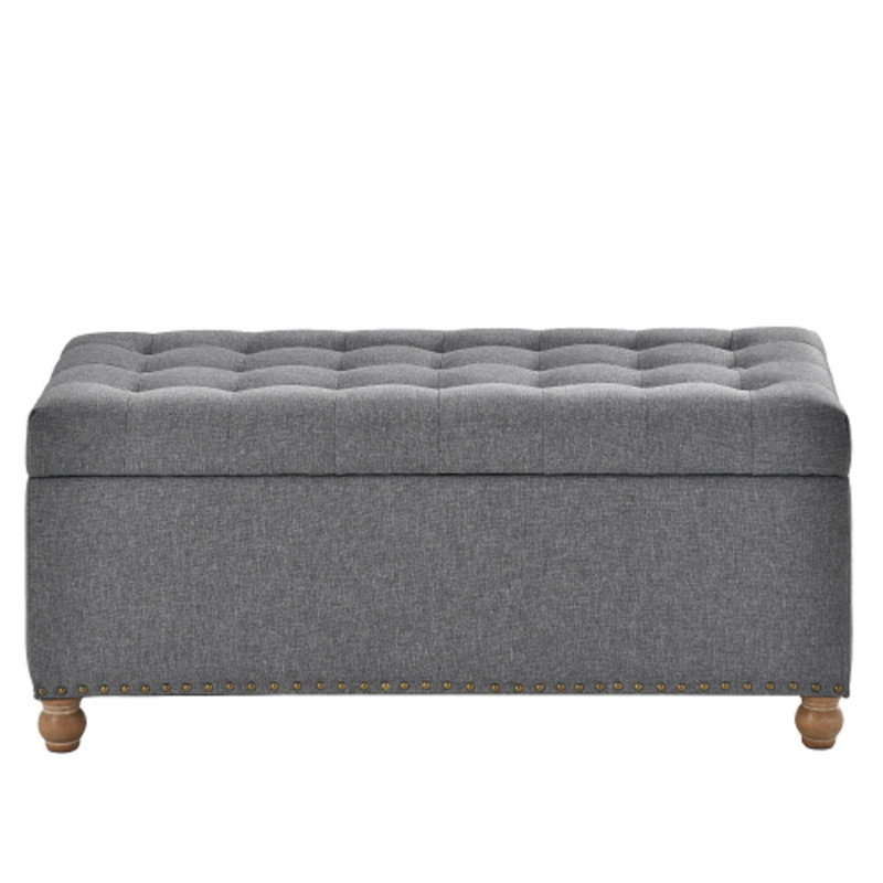 Banc de rangement rembourré avec dessus capitonné, gris