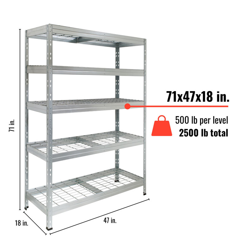 Galvanized 5-Tier Wire Shelving Unit 71x35x18 in for Garage and Kitchen