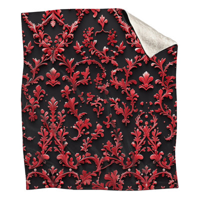 Red Floral Damask Blankets