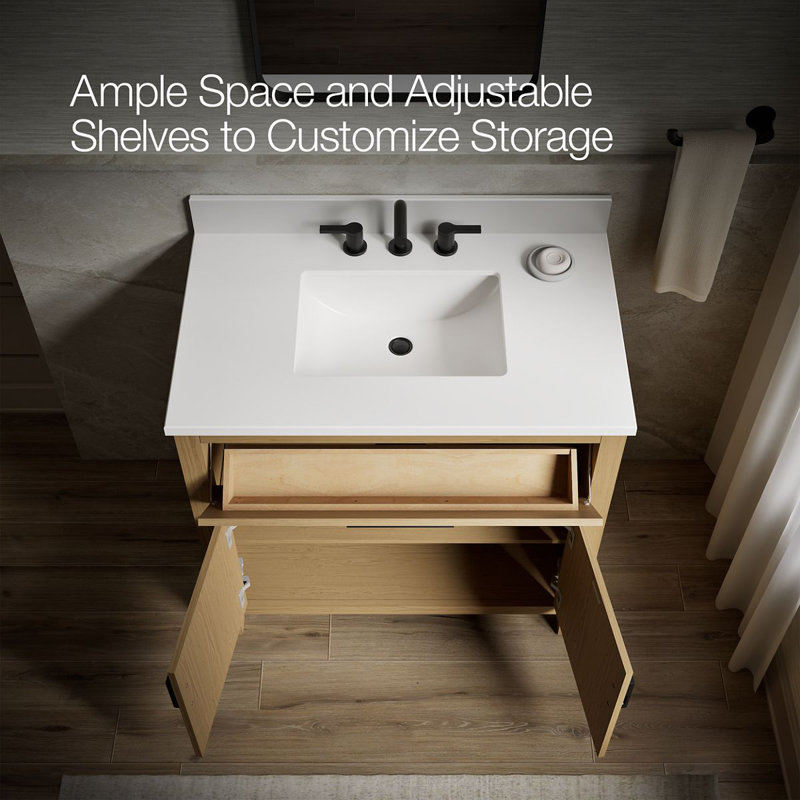Kresla 36 In. Bathroom Vanity Cabinet With Sink And Quartz Top, Light Oak, Matte Black