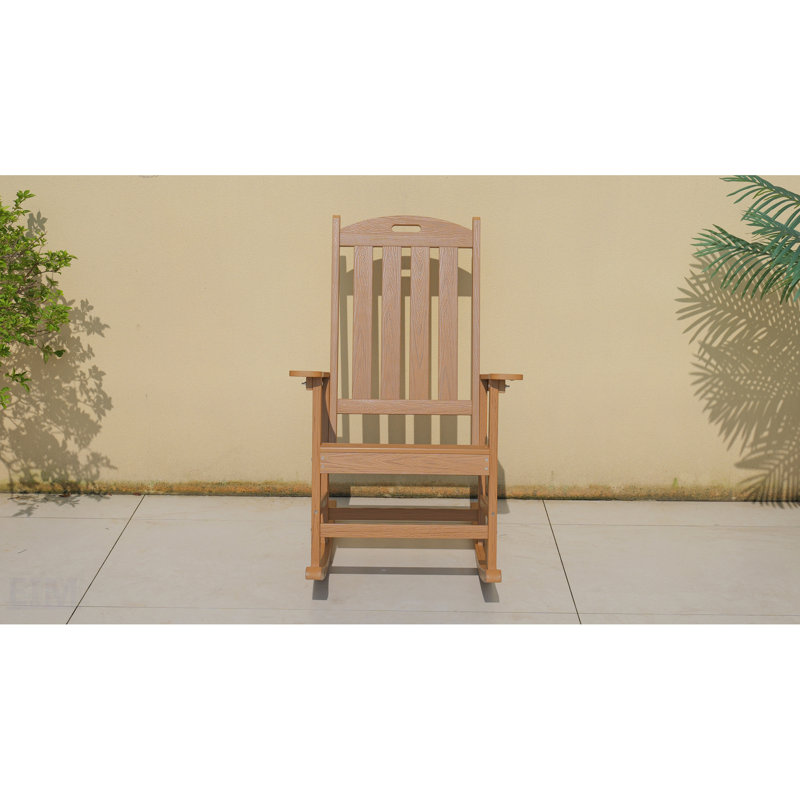 All-Season Outdoor Rocking Chair, Sturdy HIPS Material With 304 Stainless Steel Accessories, Teak Color, Teak