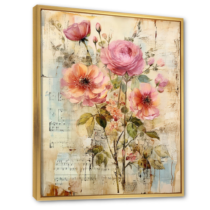«Rustic Bouquet Blooming Wildflower Floral I», reproduction sur toile, Cadre flottant doré, H 20 po x l 12 po x P 1 po