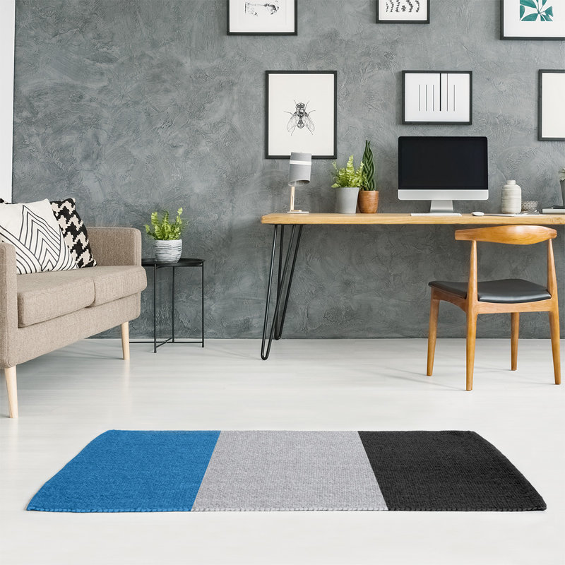Tapis bleu/argent/noir rayé, Rectangle 4 pi x 6 pi