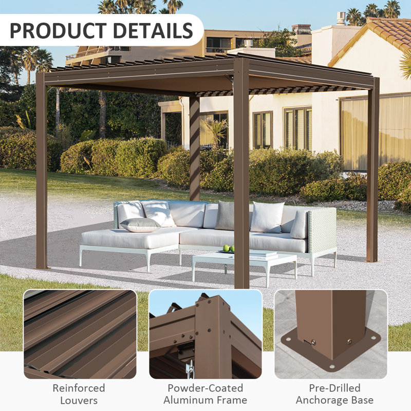 10 pi. L 10 pi. Pergola en aluminium, Brun