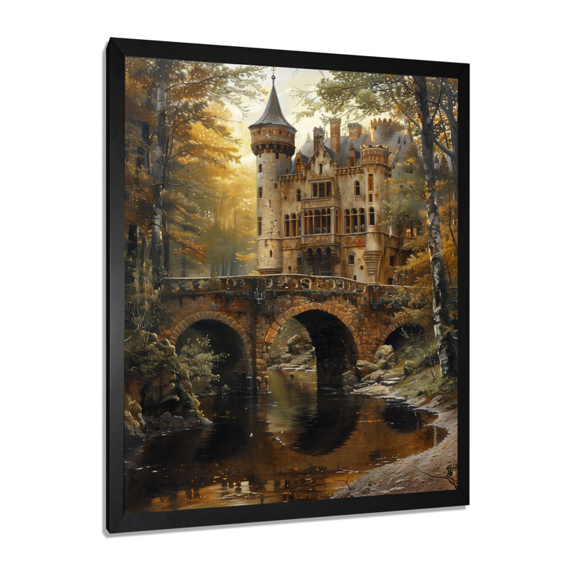 Beige jaune majestueux château en Écosse - châteaux, art mural, Toile encadrée noire simple, H 40 po x l 30 po x P 1,5 po