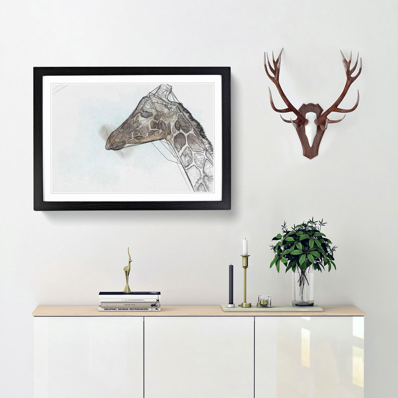 Giraffe Profile - Picture Frame Graphic Art Print, 27cm H x 36cm W x 2cm D, Black Framed