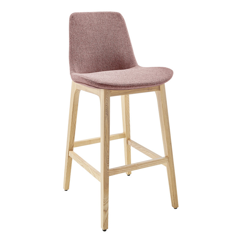 Amar Bar Stool In Fabric And Natural Ash Base - Set Of 1, Red