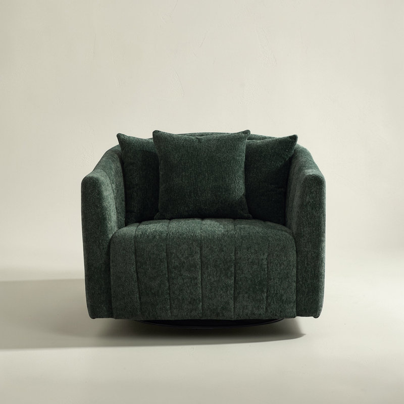 Upholstered Swivel Barrel Armchair, Green Chenille