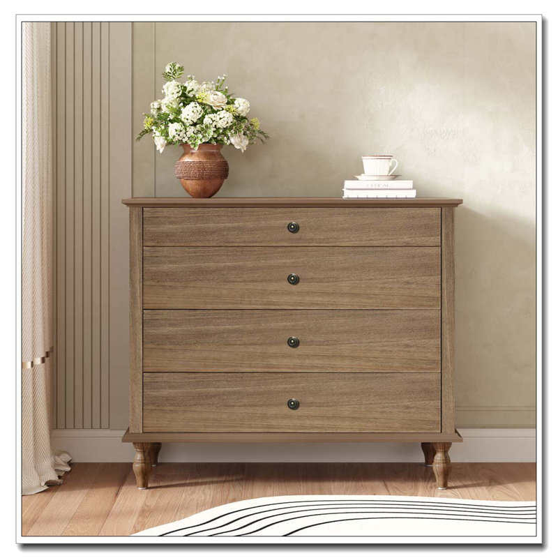 Large 4-Drawer Chest with Solid Wood Foot, Rustic Brown
