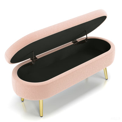 Ottoman Oval Storage Bench, Flannel with Metal Legs