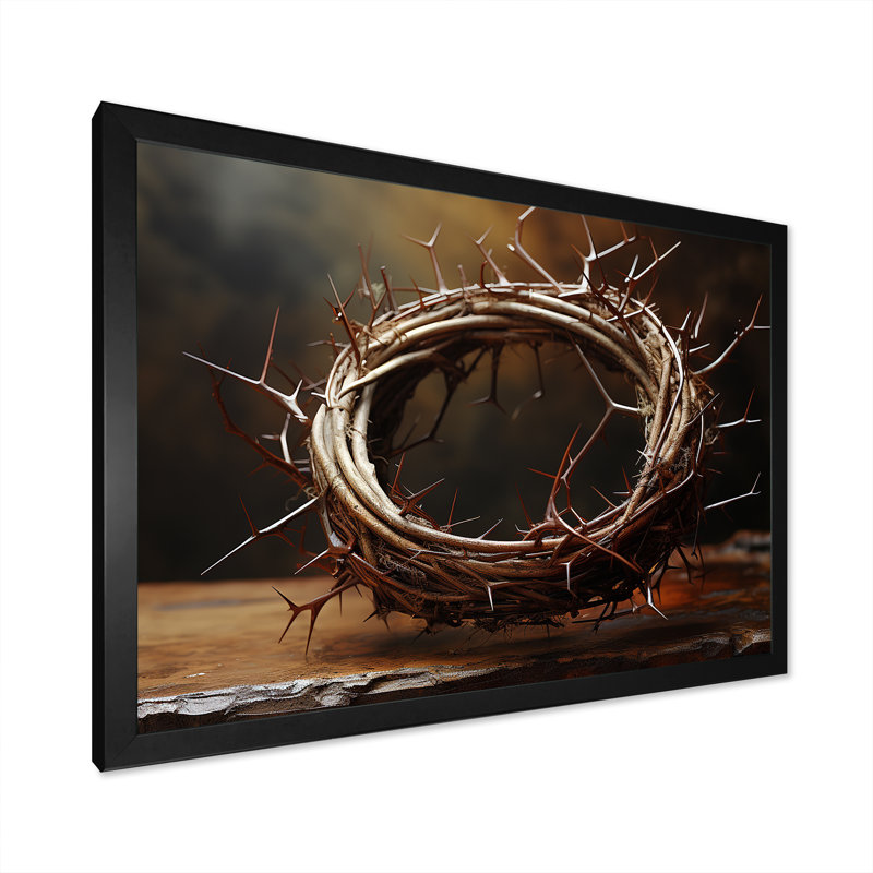 Couronne d'épines, reproduction sur toile, Cadre simple noir, H 24 po x l 32 po x P 1 po