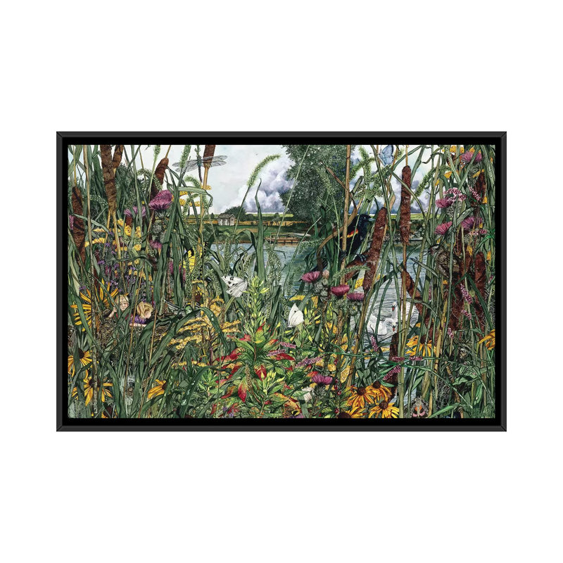 Vue d'oiseau par Maggie Vandewalle - Peinture, Toile avec cadre noir, H 26 po x l 40 po x P 1,5 po, Pas de tapis